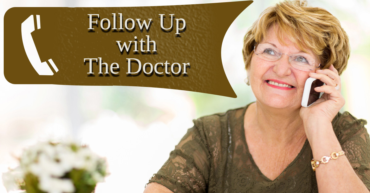 Following up with your doctor. Lady on the cell phone chatting with her doctor.